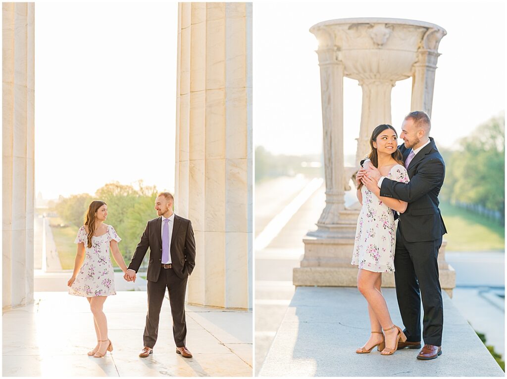 sunrise engagement session at the Lincoln Memorial