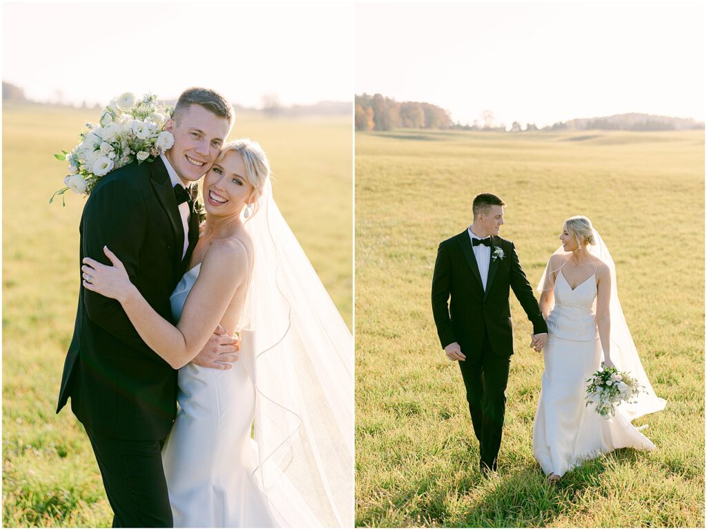 bride and groom portraits during golden hour at The Granary at Valley Pike