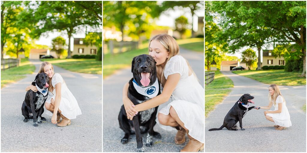 senior pictures on a farm with her dog