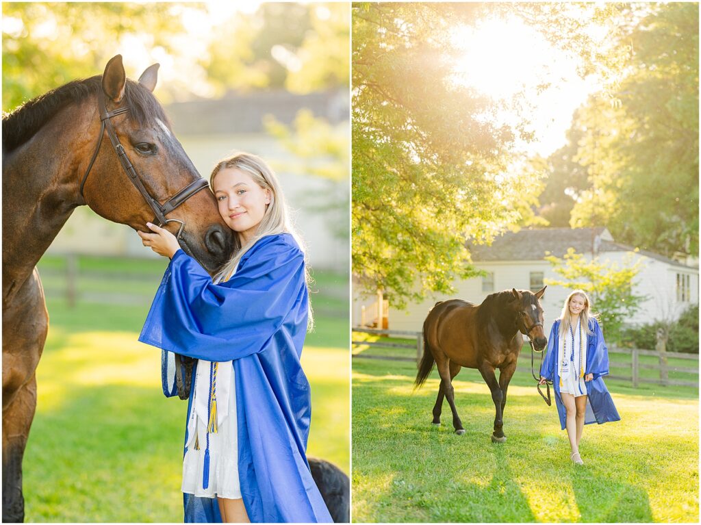 senior pictures with horse in cap & gown for high school graduation