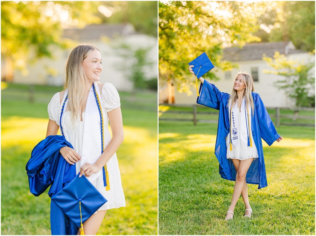 senior pictures with horse in cap & gown for high school graduation