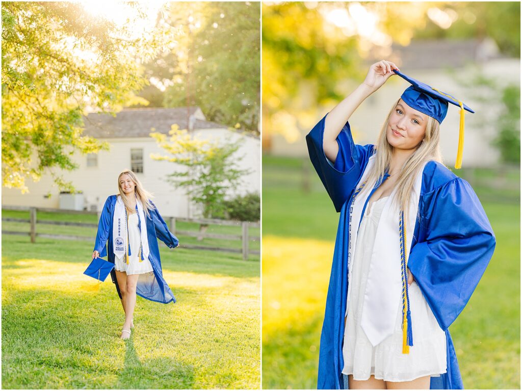 senior pictures with horse in cap & gown for high school graduation