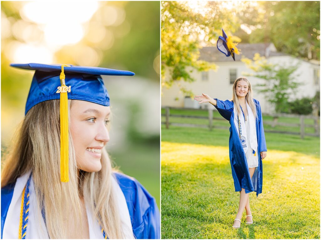 senior pictures with horse in cap & gown for high school graduation