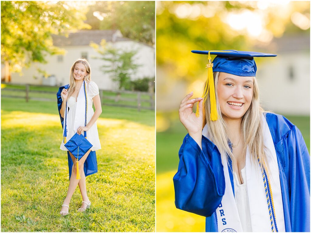 senior pictures with horse in cap & gown for high school graduation