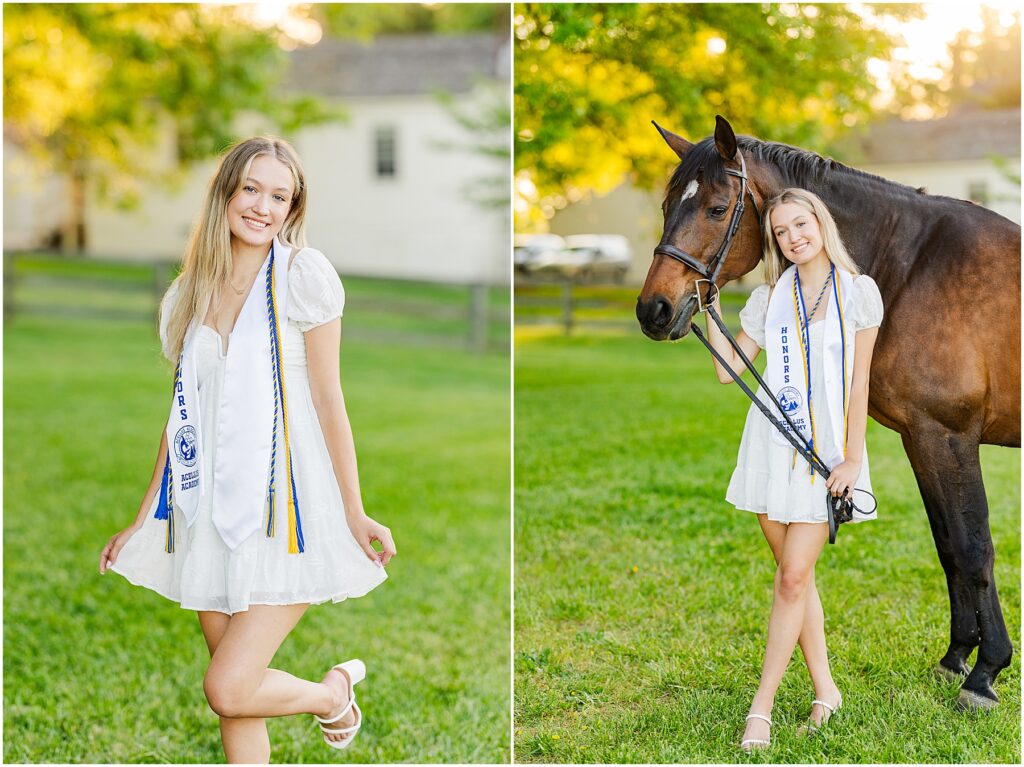 senior pictures with horse in cap & gown for high school graduation