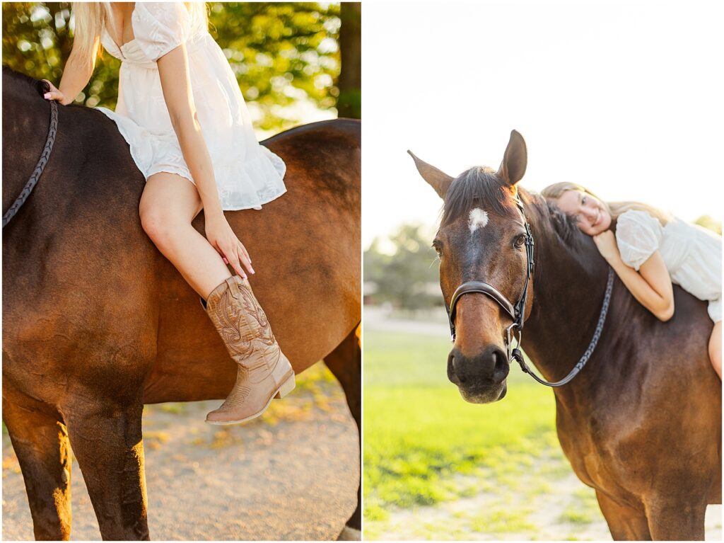 equestrian senior pictures in fredericksburg at golden hour