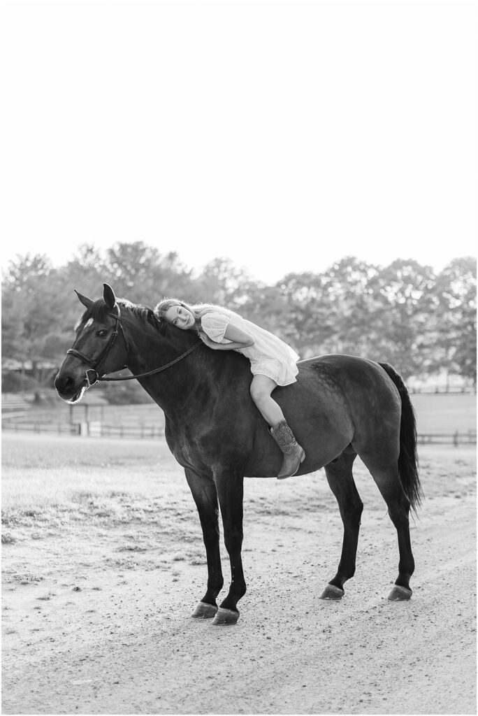 equestrian senior pictures in fredericksburg at golden hour