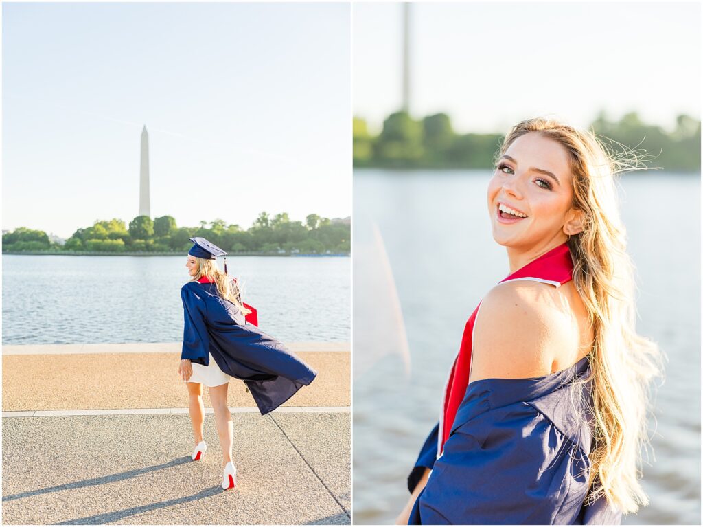 GWU grad pictures at the Tidal Basin in Washington DC