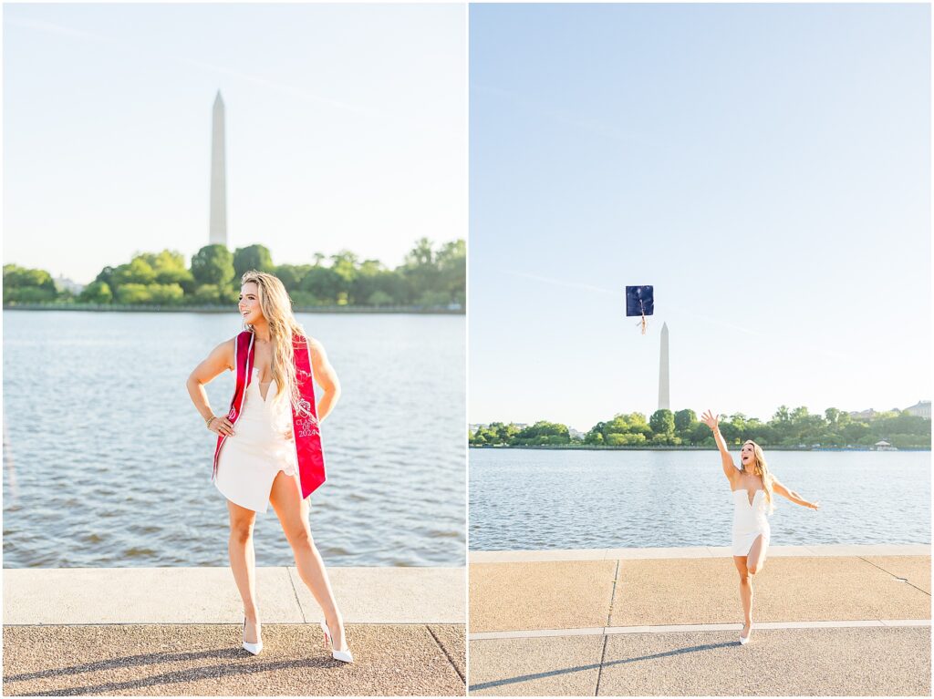 GWU grad pictures at the Tidal Basin in Washington DC