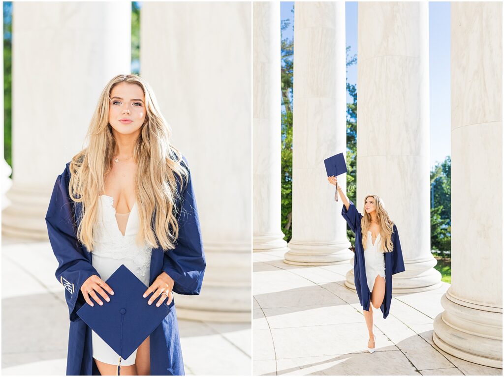 GWU grad pictures at the Jefferson Memorial