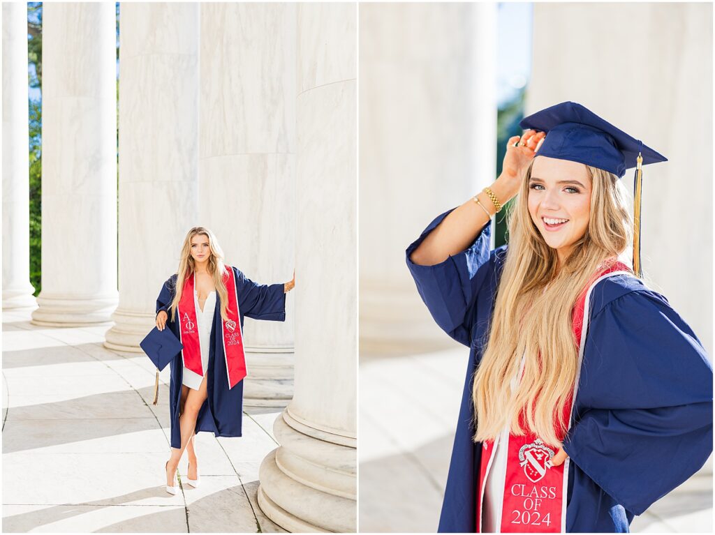 GWU grad pictures at the Jefferson Memorial