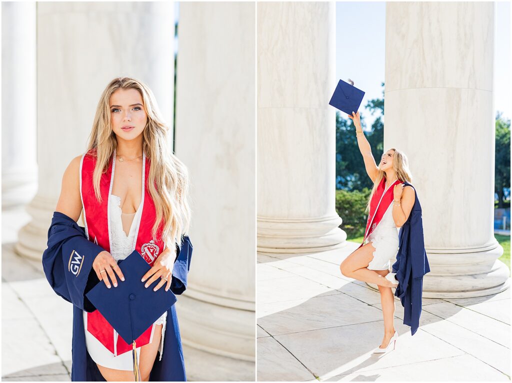 GWU grad pictures at the Jefferson Memorial