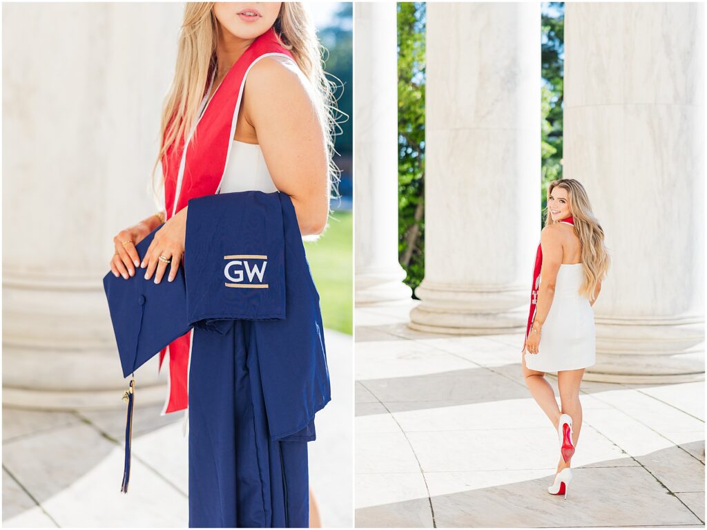 GWU grad pictures at the Jefferson Memorial