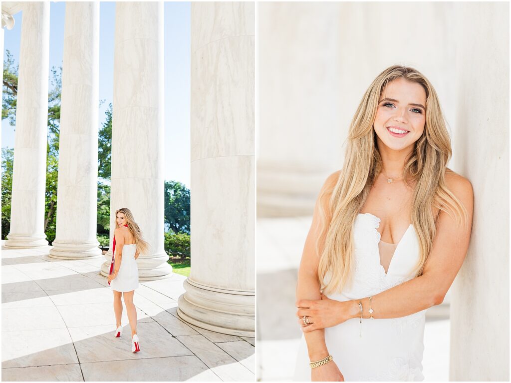 GWU grad pictures at the Jefferson Memorial