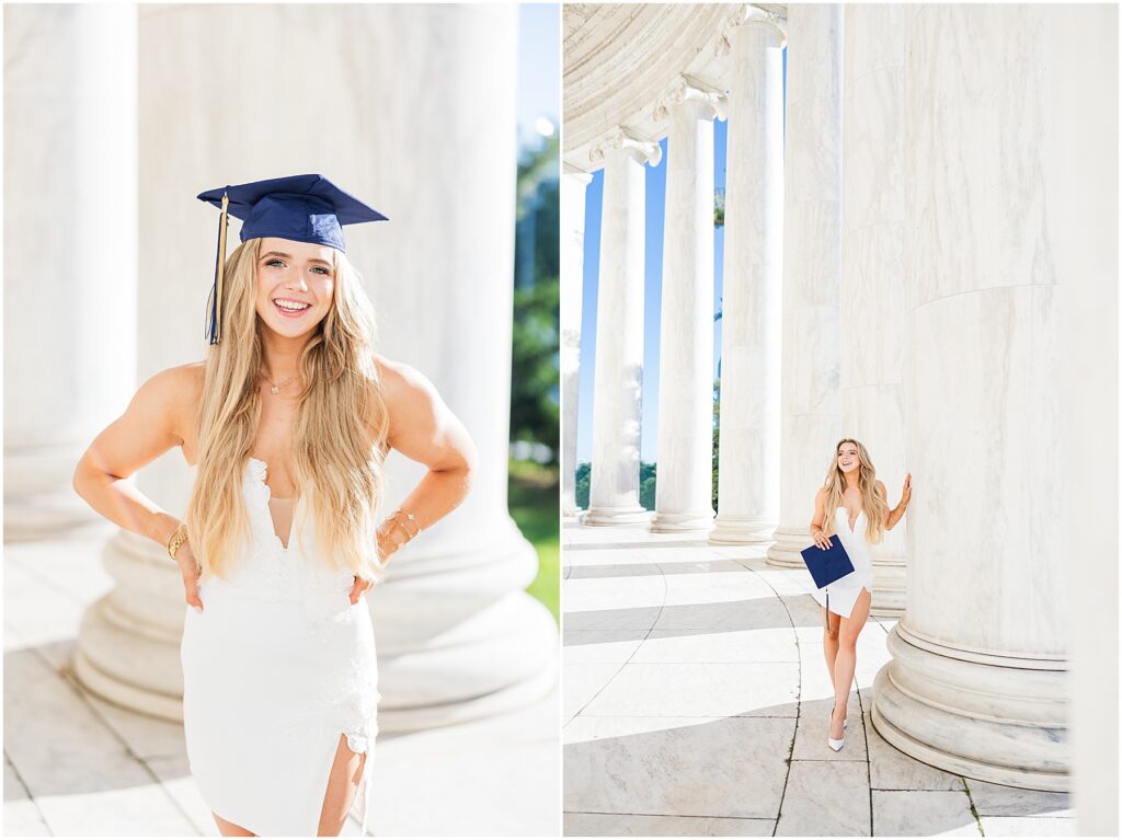 GWU grad pictures at the Jefferson Memorial