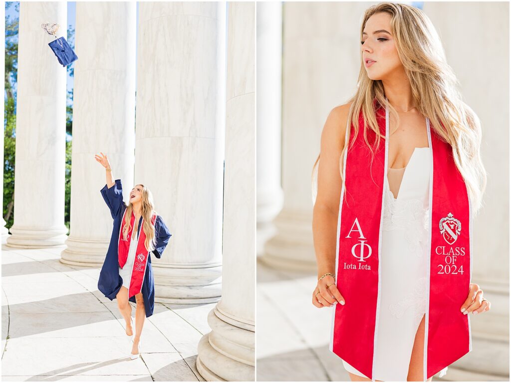 GWU grad pictures at the Jefferson Memorial