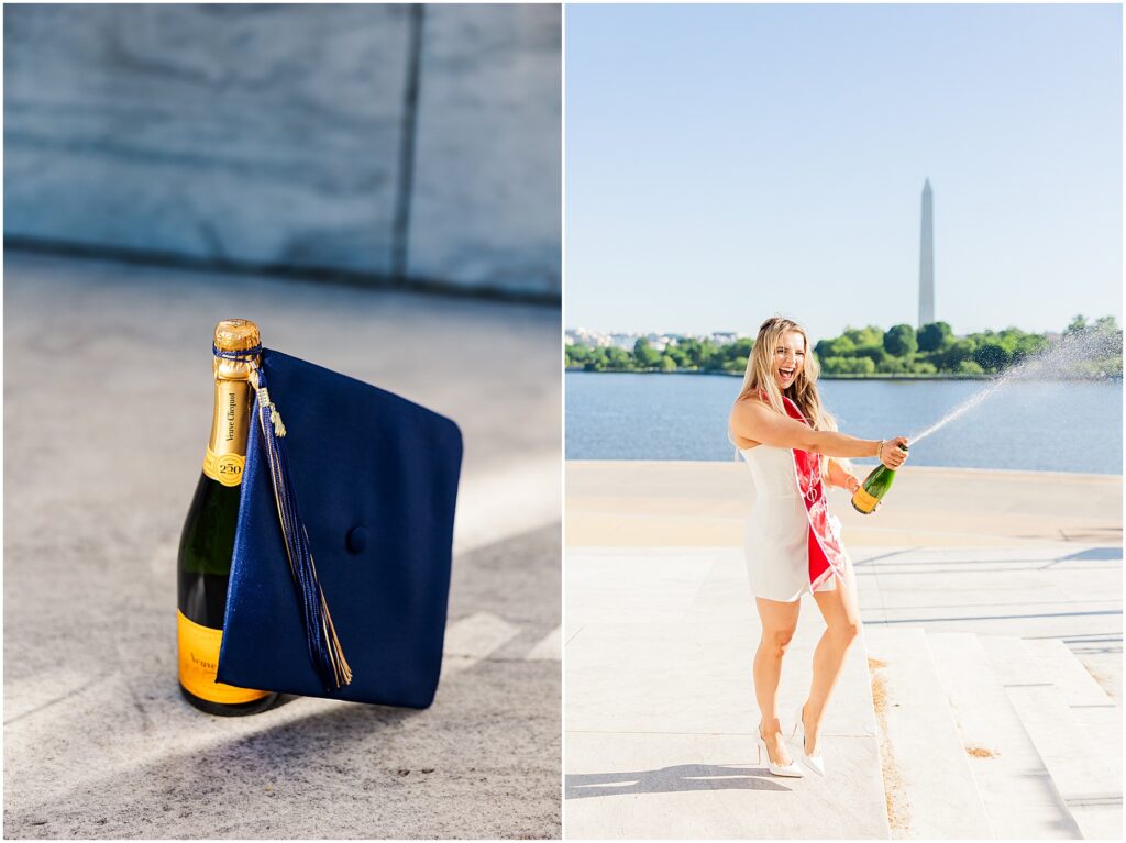 GWU grad pictures with champagne