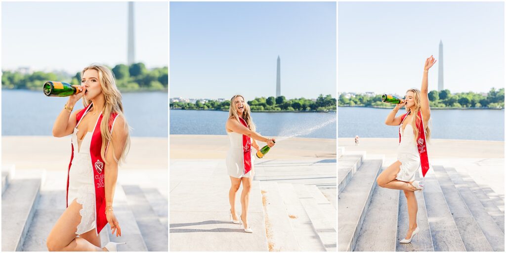 GWU grad pictures with champagne