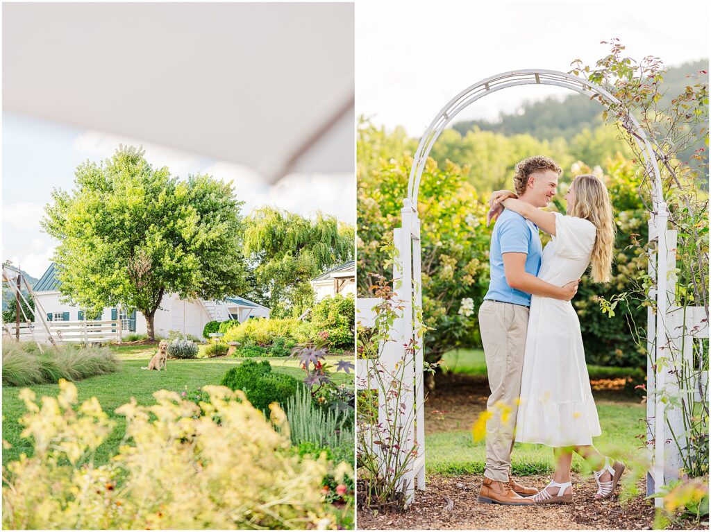 flower garden engagement photo at Pharsalia