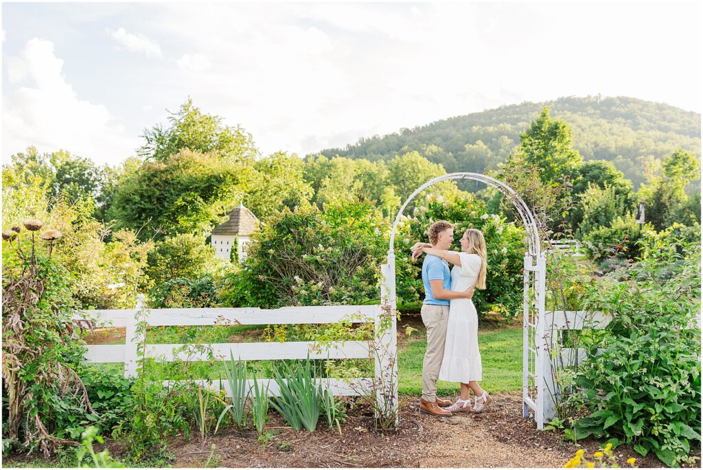 flower garden engagement photo at Pharsalia