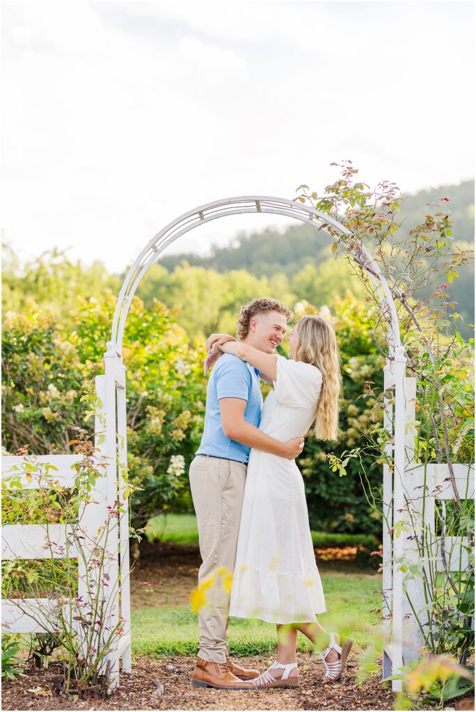 flower garden engagement photo at Pharsalia