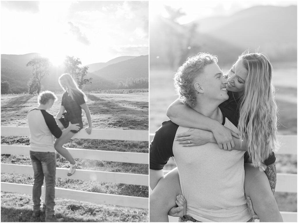 sunset mountain view engagement photo at Pharsalia