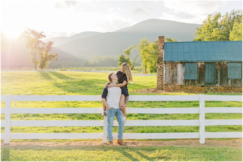 sunset mountain view engagement photo at Pharsalia