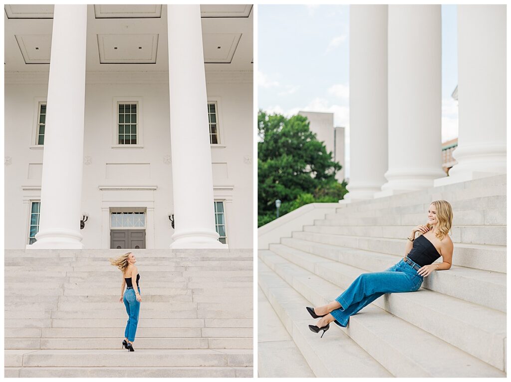 city chic senior session at the Capitol building in downtown Richmond