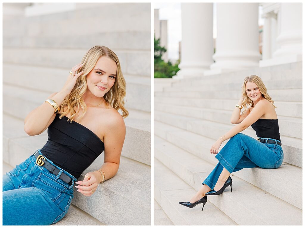 city chic senior session at the Capitol building in downtown Richmond
