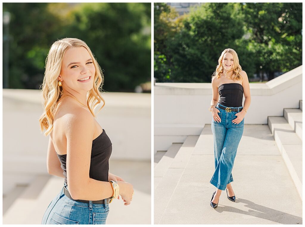 city chic senior session at the Capitol building in downtown Richmond