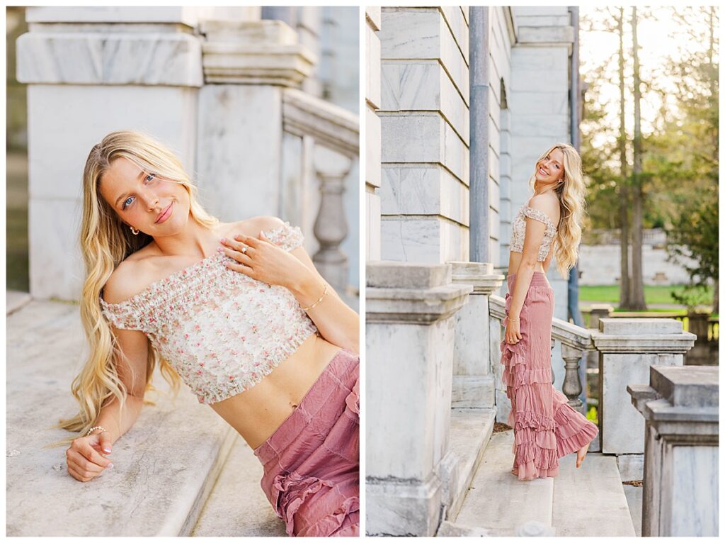 golden hour senior portraits at Swannanoa wearing Free People 