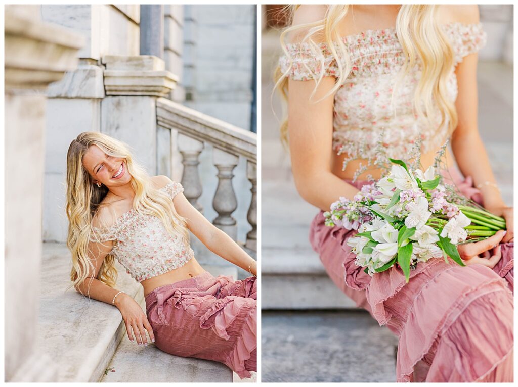 golden hour senior portraits at Swannanoa wearing Free People 