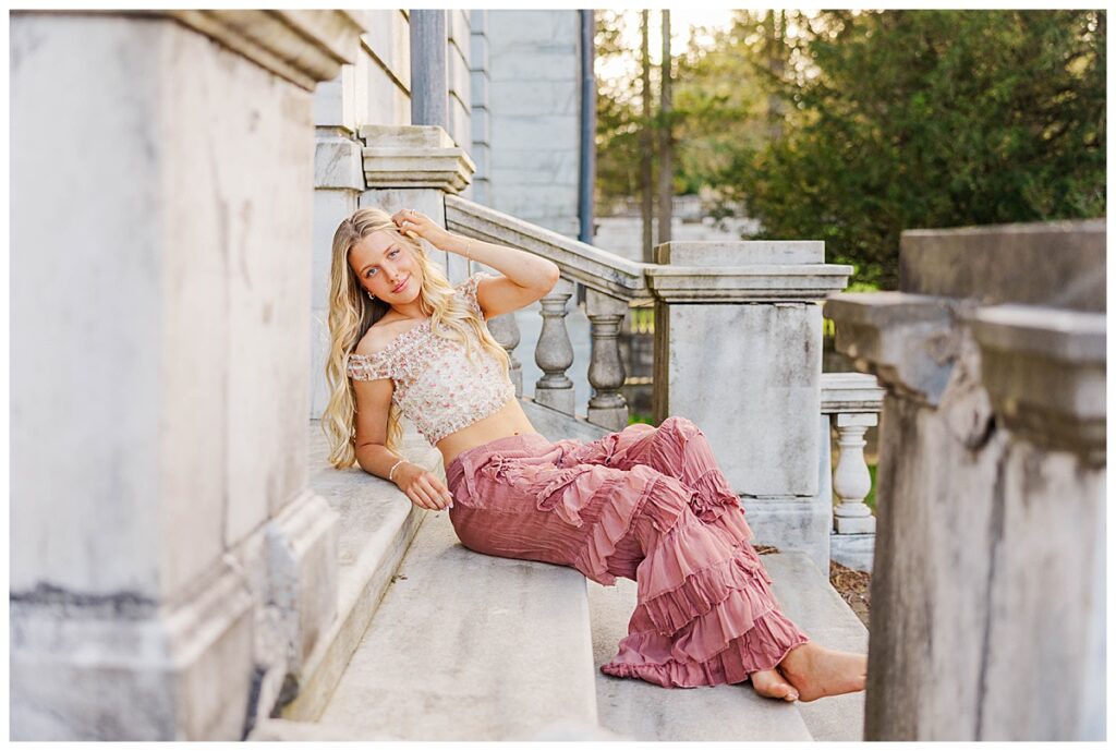 golden hour senior portraits at Swannanoa wearing Free People 