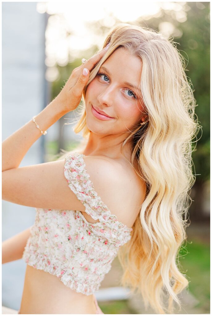 golden hour senior portraits at Swannanoa wearing Free People 