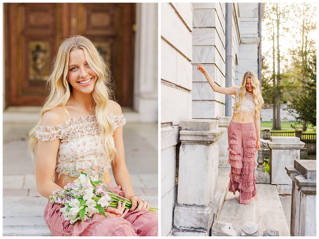 golden hour senior portraits at Swannanoa wearing Free People 