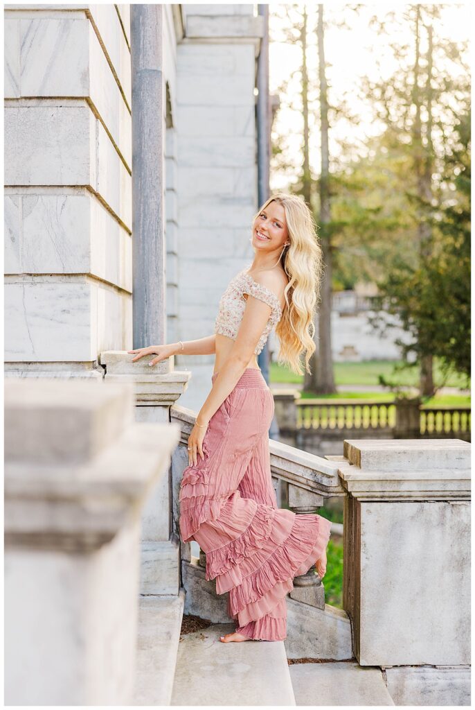 golden hour senior portraits at Swannanoa wearing Free People 