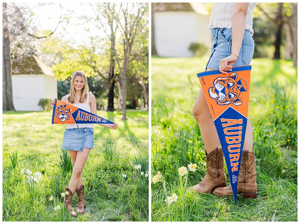 St. Catherine's senior session at Historic Tuckahoe | Auburn University pennant
