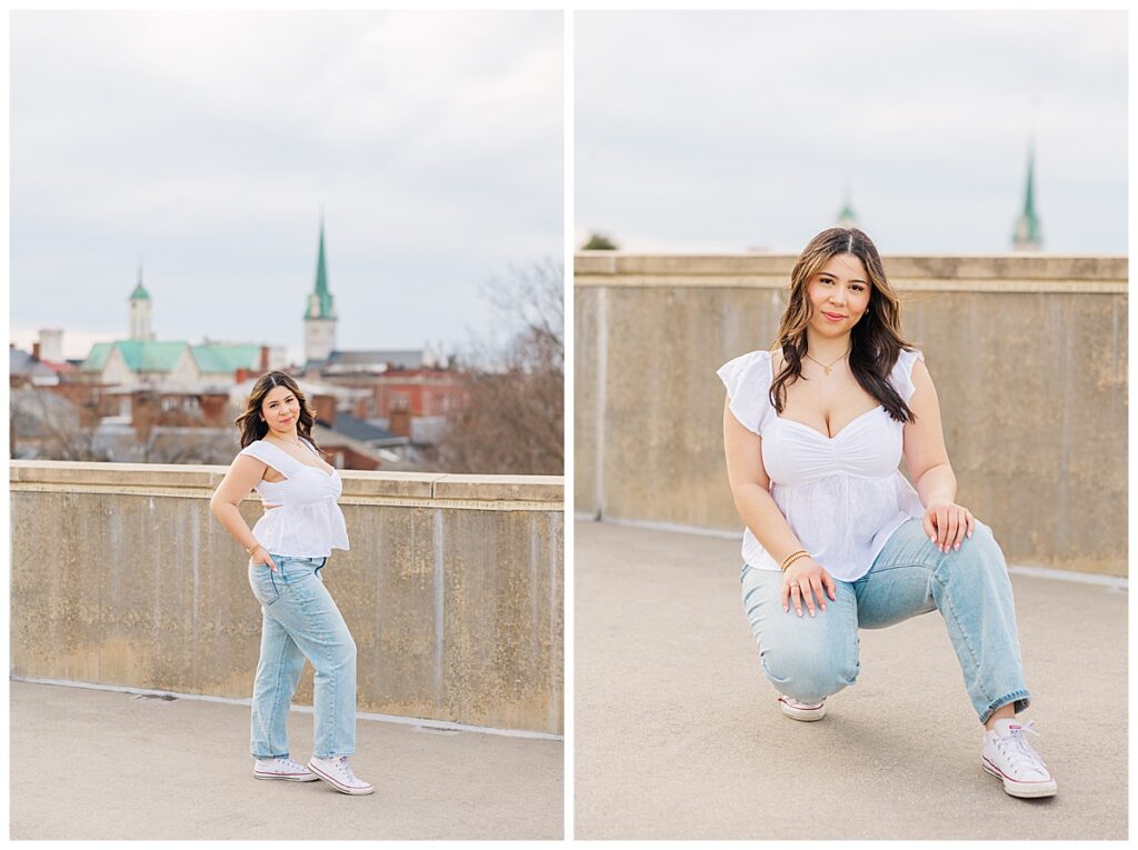 urban senior session rooftop view of downtown fredericksburg