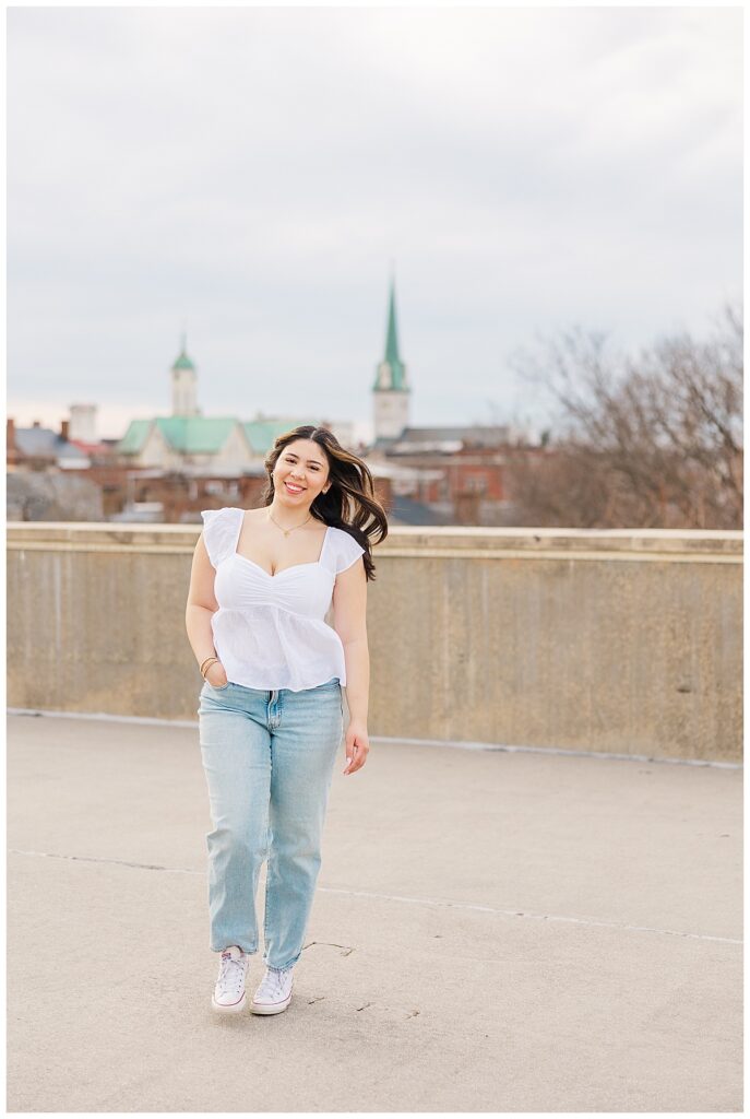 urban senior session rooftop view of downtown fredericksburg