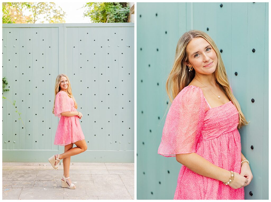 senior session in downtown Richmond with Natalie and her two golden retrievers