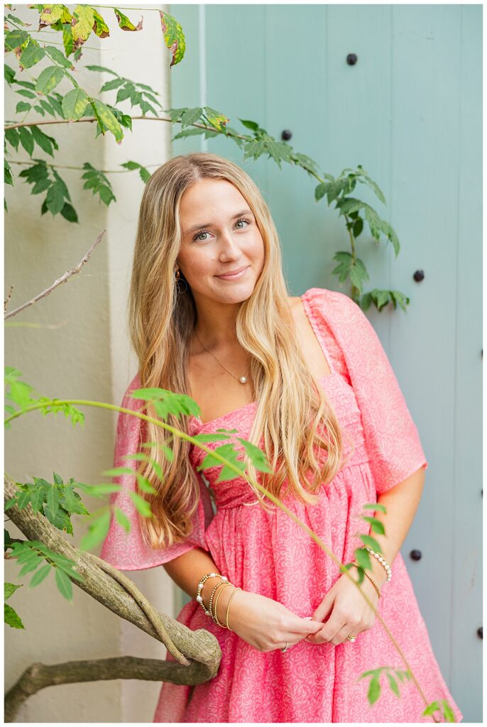 senior session in downtown Richmond with Natalie and her two golden retrievers
