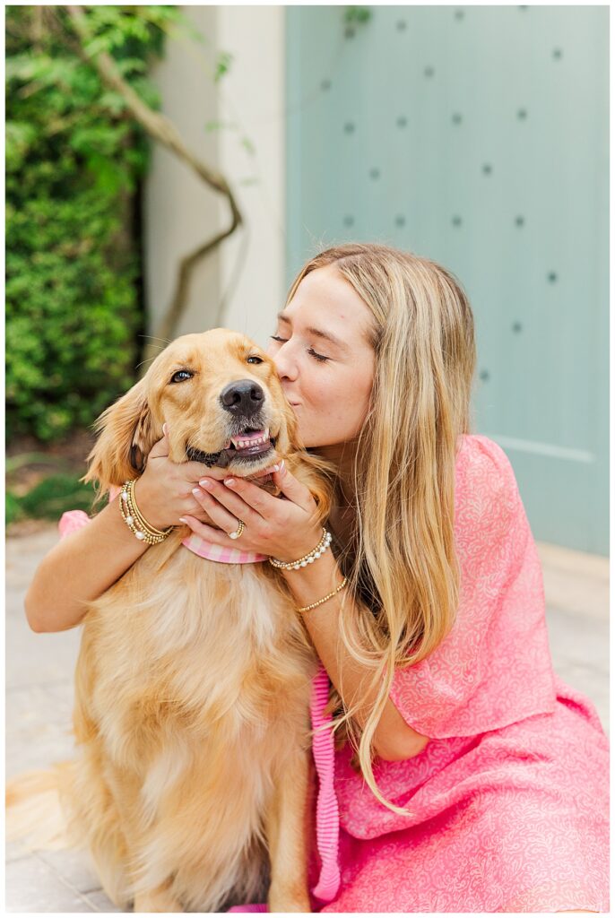 senior session in downtown Richmond with Natalie and her two golden retrievers