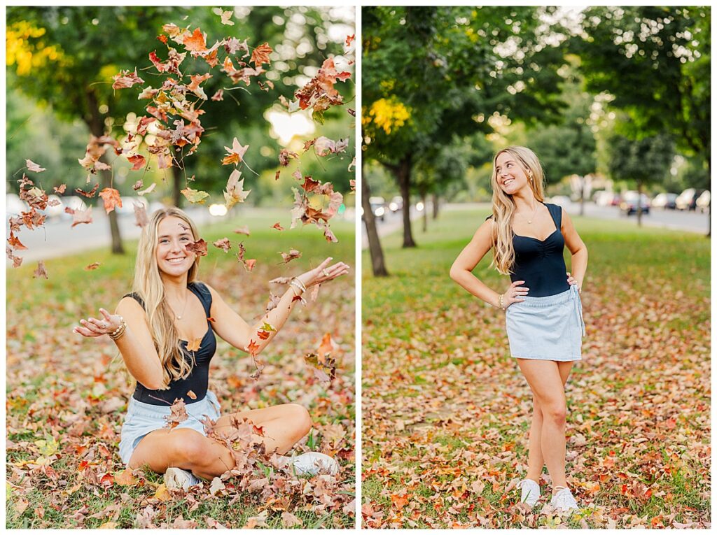 senior session in downtown Richmond with Natalie and her two golden retrievers