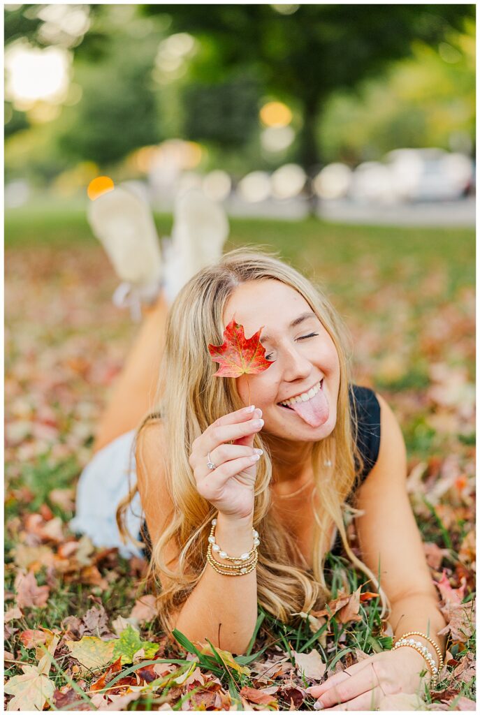 senior session in downtown Richmond with Natalie and her two golden retrievers