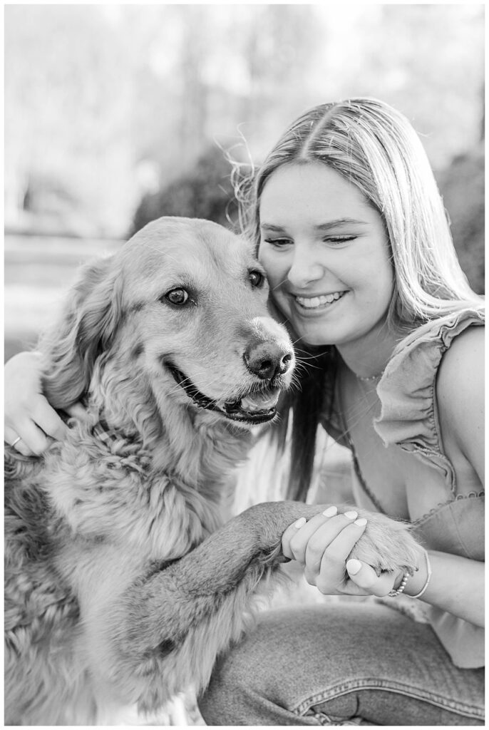 spring senior session at the Preserve at Dundee with golden retriever