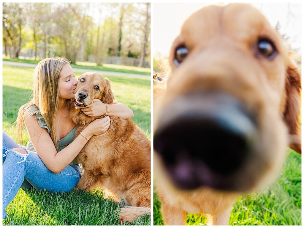 spring senior session at the Preserve at Dundee with golden retriever