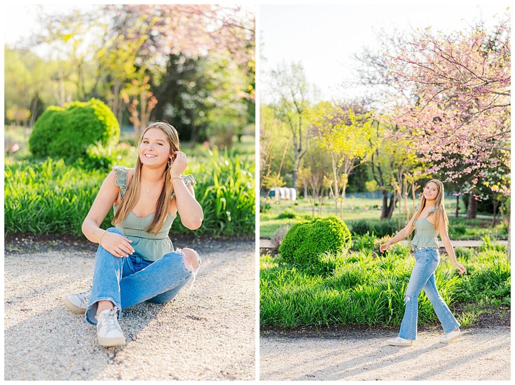 spring senior session at the Preserve at Dundee with golden retriever
