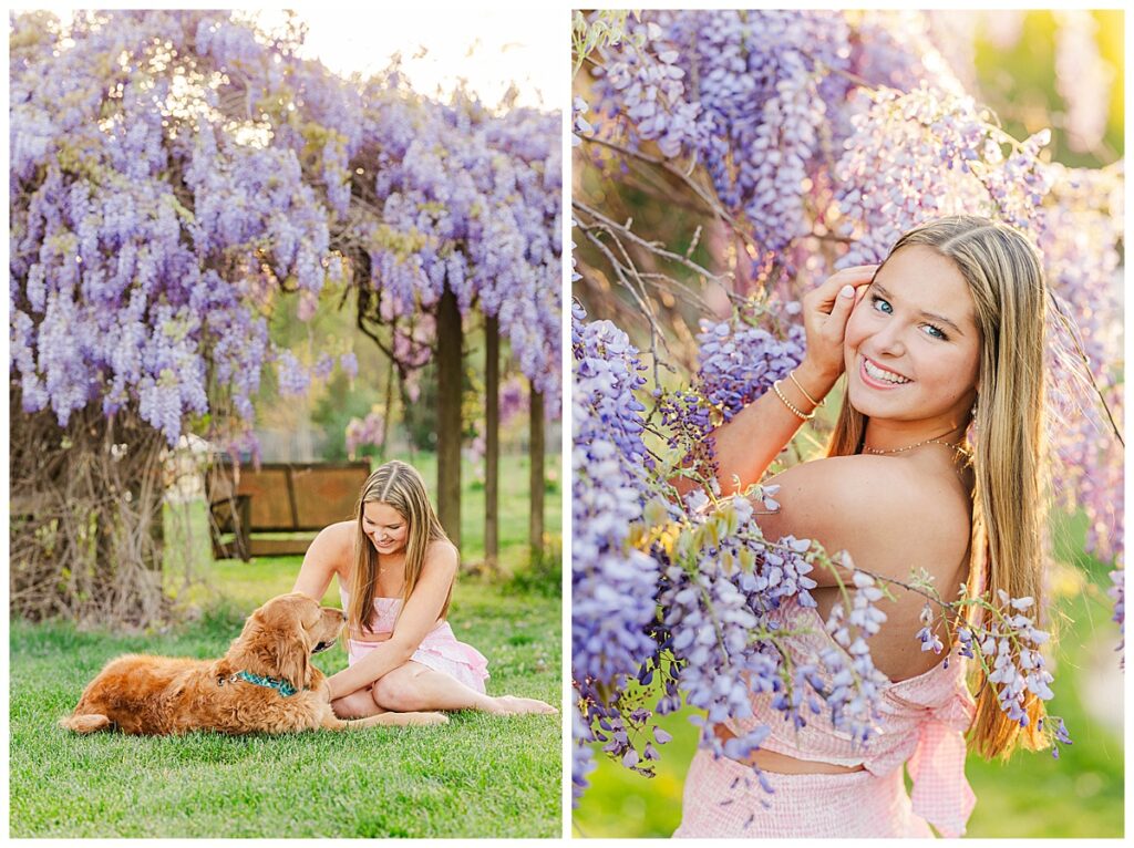 wisteria spring senior session at the Preserve at Dundee 