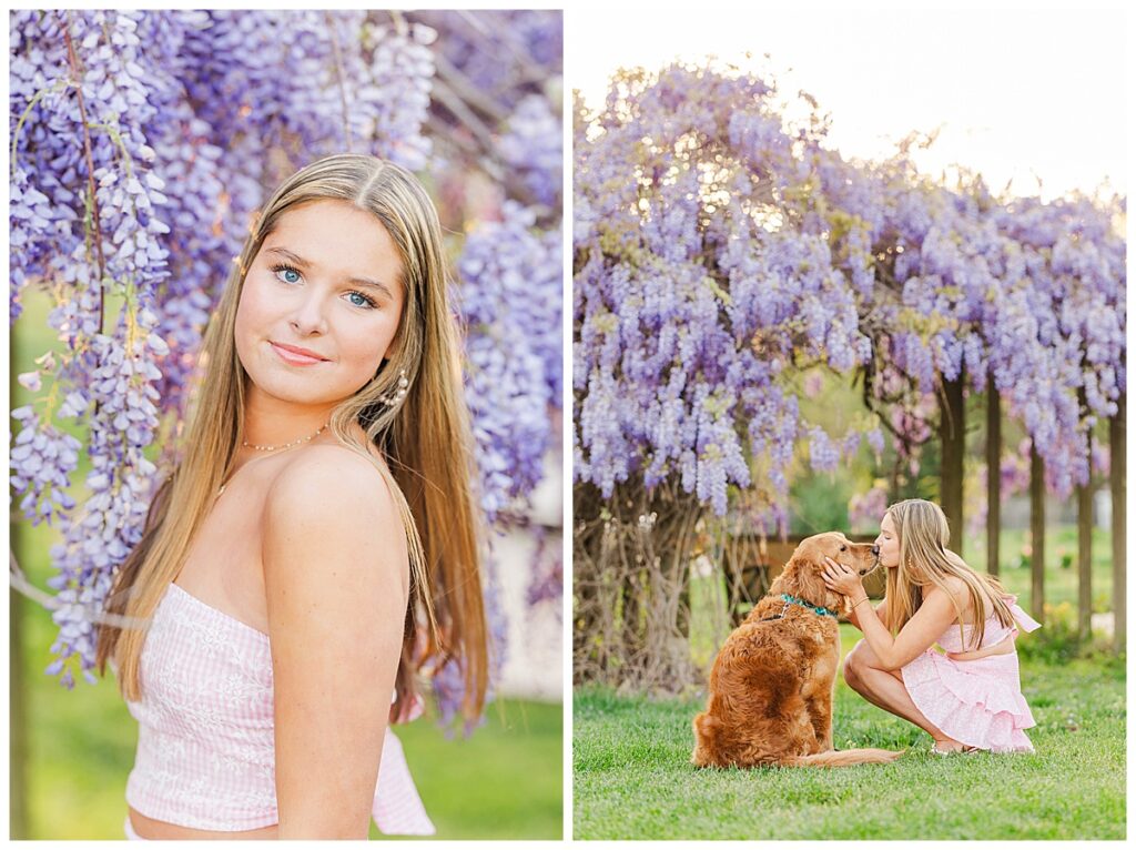 wisteria spring senior session at the Preserve at Dundee 