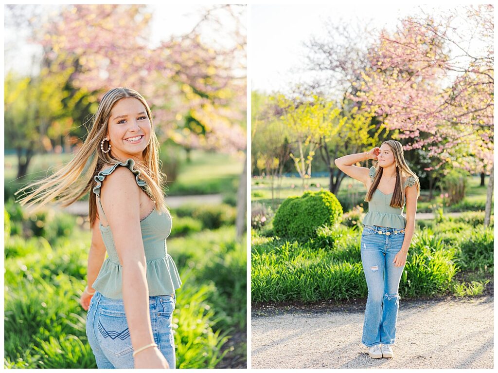 spring senior session at the Preserve at Dundee with golden retriever
